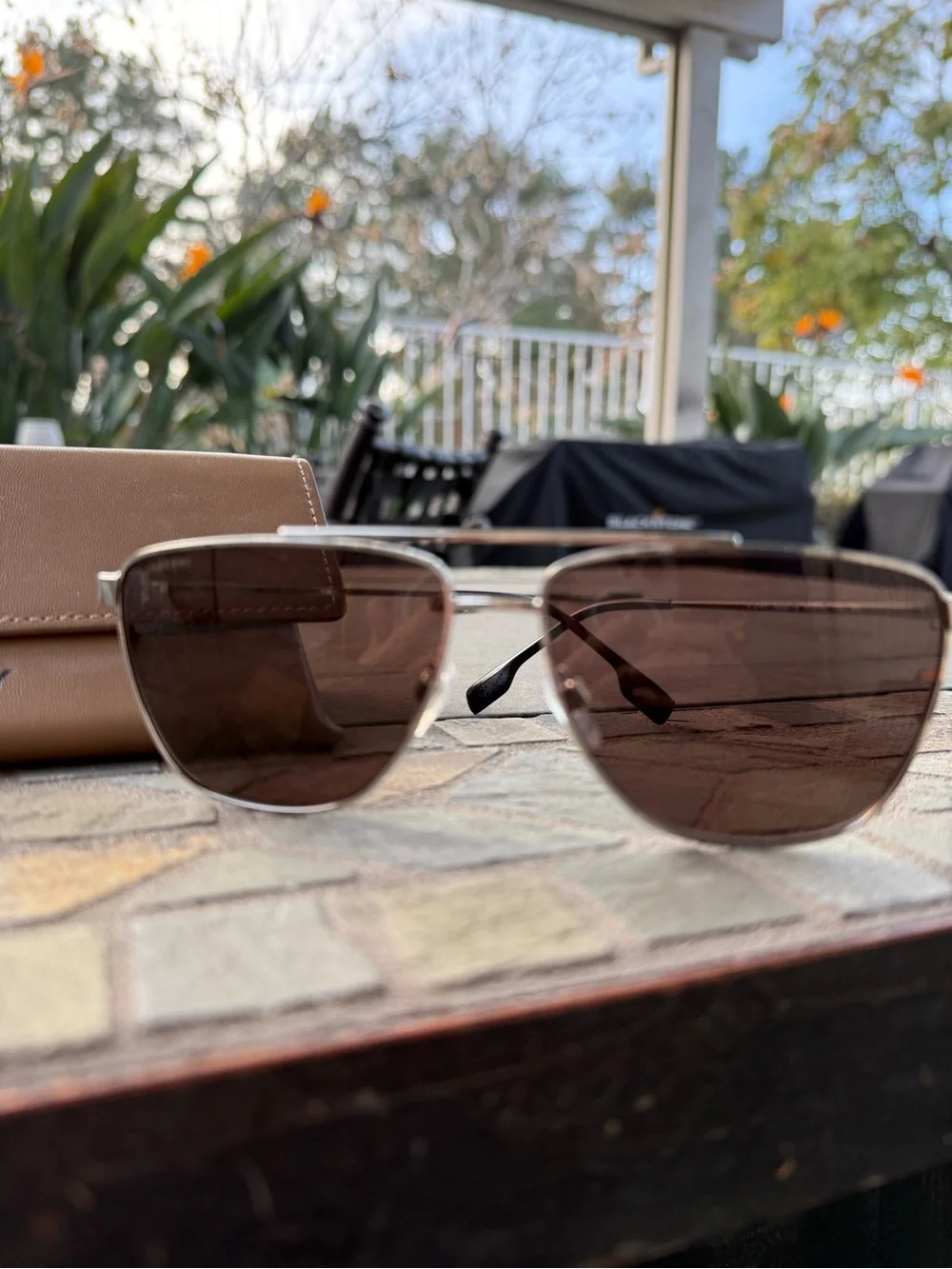 Burberry Men’s Aviator Sunglasses with Gold Frame and Brown Lenses